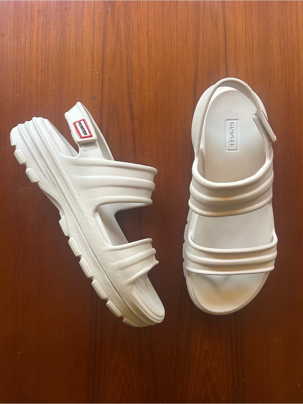Hunter White Platform Slide Sandals